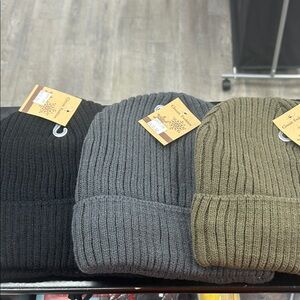 Ribbed Knit Beanie Set in Black, Gray, and Olive all three